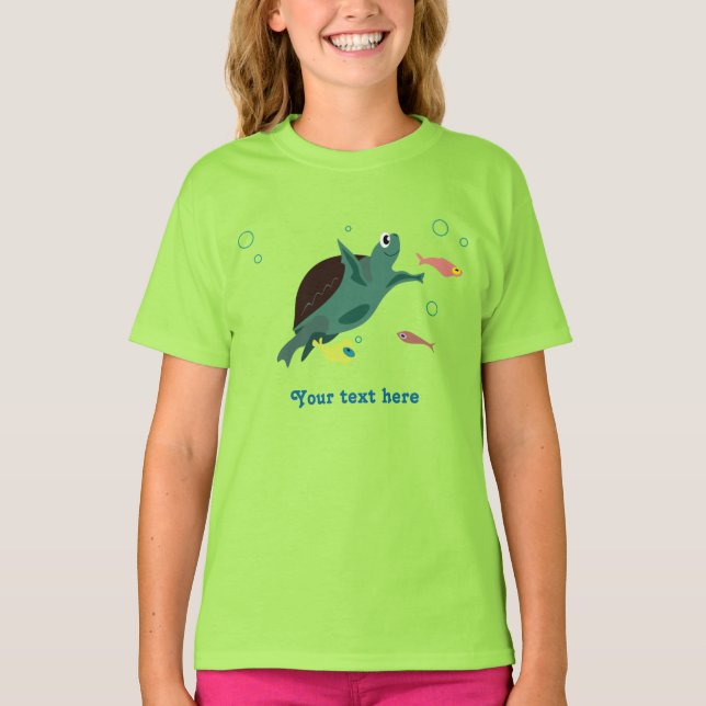 Camiseta Arte de Tartaruga Marinha Fofa Sob o Mar (Frente)