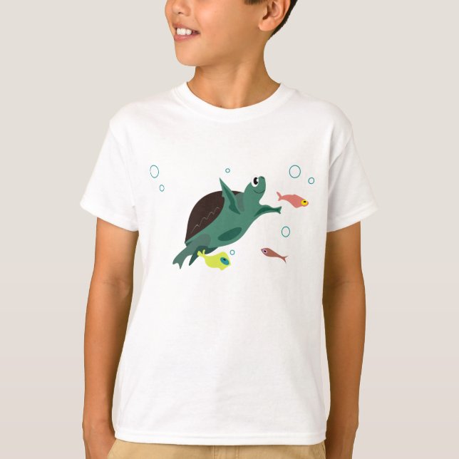 Camiseta Arte de Tartaruga Marinha Fofa Sob o Mar (Frente)