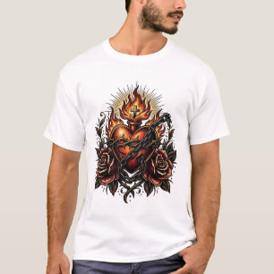Camiseta Arte de Tatuagem de Coração Religioso Sombrio com