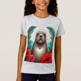 Camiseta Arte de Tatuagem de Foca-Monge Havaiana em Estilo