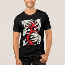 Camiseta Arte de Terror de Demônio Vermelho Cobrindo o Rost