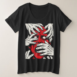 Camiseta Arte de Terror do Demônio Vermelho Cobrindo o Rost