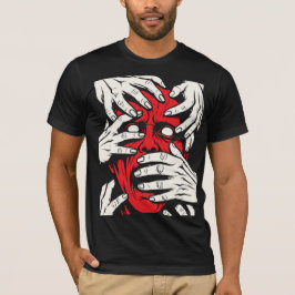 Camiseta Arte de Terror do Demônio Vermelho Cobrindo o Rost