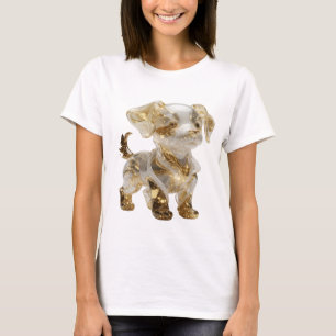 Camiseta Arte de texto 3D atraente em prata CÃO DORADO