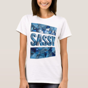 Camiseta Arte de Texto 3D Azul Nítido SASSY