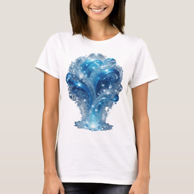 Camiseta Arte de Texto 3D Azul Tendência ELEMENTO ÁGUA (Frente)