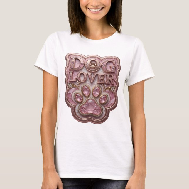 Camiseta Arte de texto 3D Chic Gold DOG LOVER (Frente)