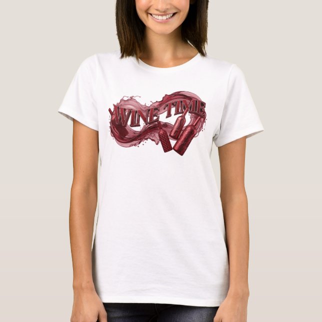Camiseta Arte de Texto 3D Clássico Vermelho WINE TIME (Frente)