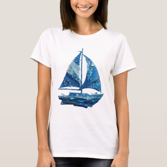 Camiseta Arte de texto 3D de veleiro BLUE ICE prateado impr (Frente)