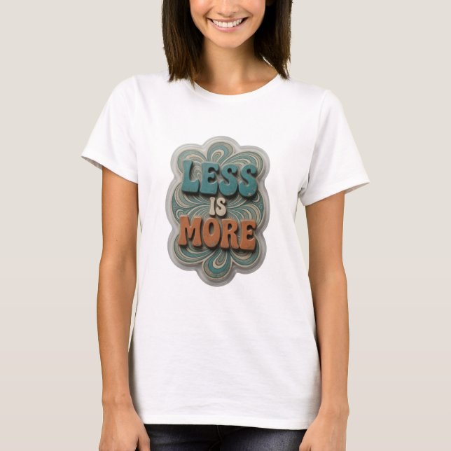 Camiseta Arte de texto 3D em azul LESS IS MORE (Frente)