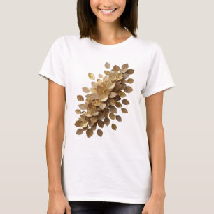 Camiseta Arte de texto 3D em Ouro Clássico FOLHAS DOURADAS