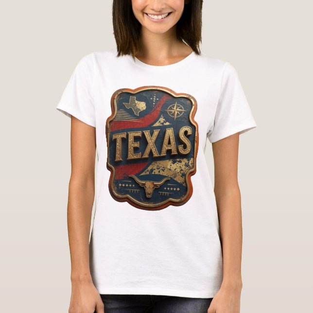 Camiseta Arte de Texto 3D em Ouro Dinâmico TEXAS (Frente)