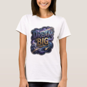 Camiseta Arte de Texto 3D em Ouro Negrito SONHE GRANDE