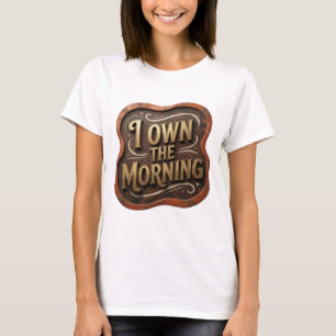 Camiseta Arte de Texto 3D em Ouro Ousado EU POSSUO A MANHÃ