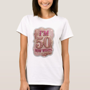 Camiseta Arte de Texto 3D em Ouro Statement EU TENHO 50 AGO