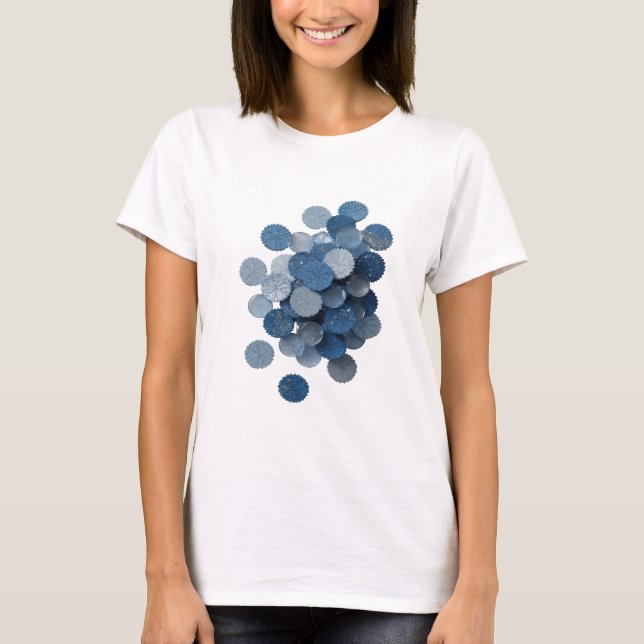 Camiseta Arte de texto 3D em prata azul com folhas nítidas (Frente)