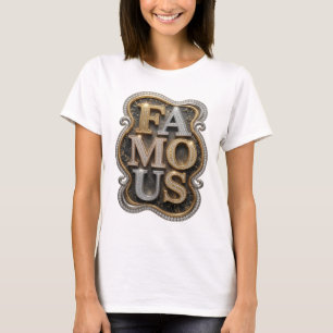 Camiseta Arte de texto 3D FAMOSO Dourado Elegante