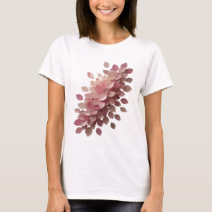 Camiseta Arte de Texto 3D Folhas Rosa Prata Afiado