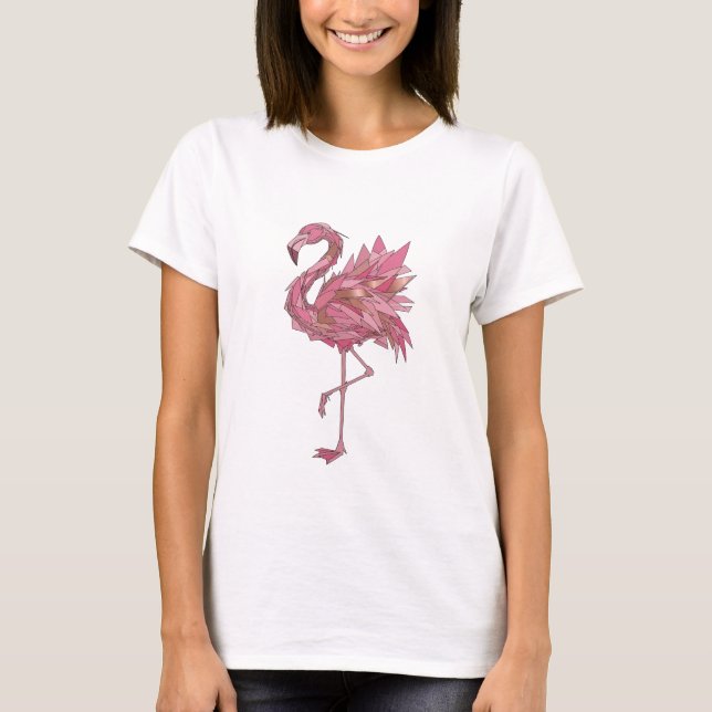 Camiseta Arte de texto 3D geométrico de flamingo prateado S (Frente)