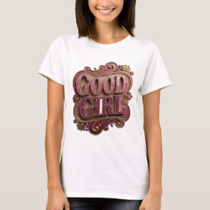 Camiseta Arte de texto 3D GOOD GIRL dourado divertido