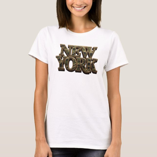 Camiseta Arte de Texto 3D Laranja Chic NEW YORK (Frente)