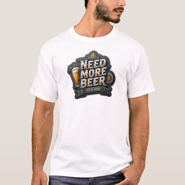 Camiseta Arte de texto 3D Moderna PRECISA MAIS CERVEJA (Frente)
