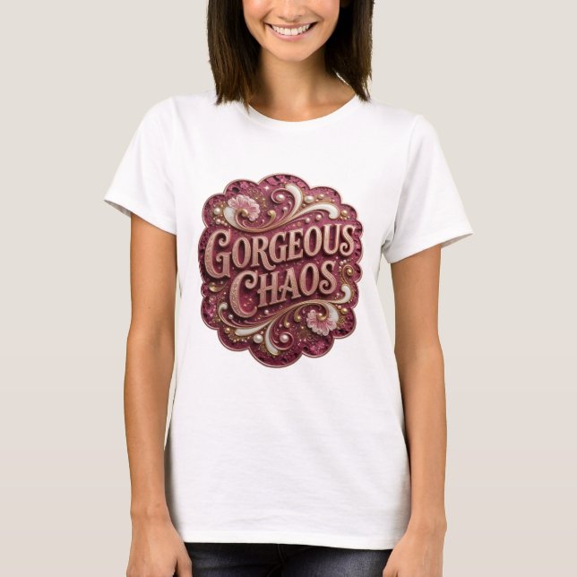 Camiseta Arte de texto 3D Ouro Nítido CAOS MAGNÍFICO (Frente)
