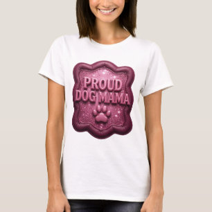 Camiseta Arte de texto 3D PROUD DOG MAMA Rosa Limpo