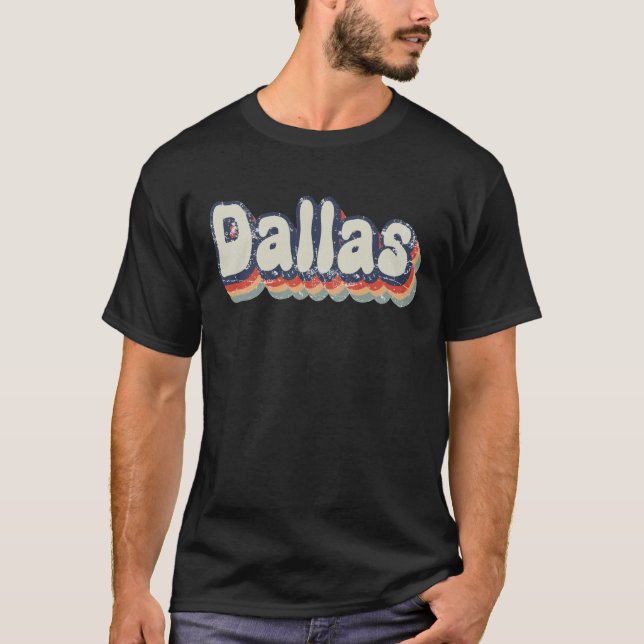 Camiseta Arte de texto angustiado retrô de Dallas Texas (Frente)