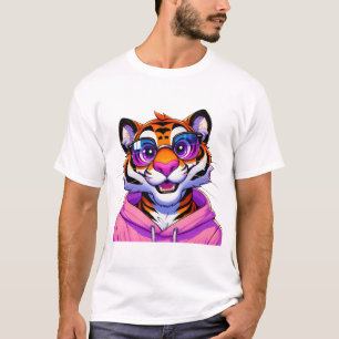 Camiseta Arte de Tigre com Capuz Rosa