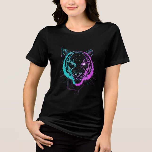Camiseta Arte de tigre digital neon (Frente)