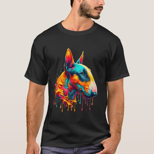 Camiseta Arte de Tinta Pingando Bull Terrier (Frente)