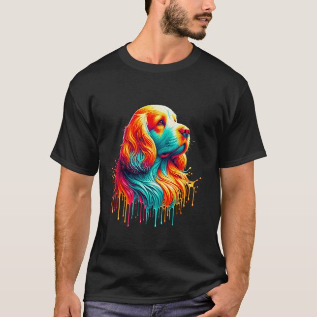 Camiseta Arte de Tinta Pingando Clumber Spaniel (Frente)