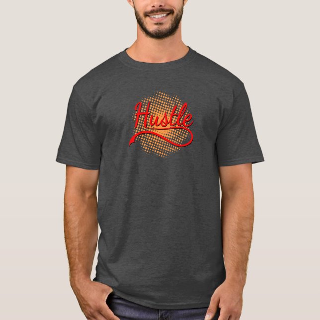 Camiseta Arte De Tipografia Hustle Com Vórtice Laranja (Frente)