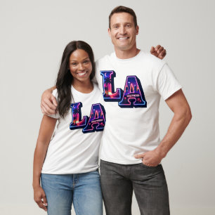 Camiseta Arte de Tipografia Neon Estilo Califórnia dos Anos