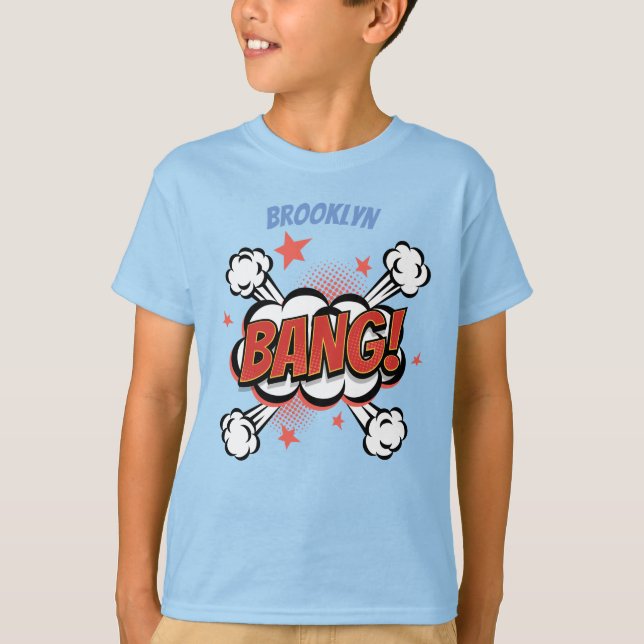 Camiseta Arte de tipografia por explosão de cômicos (Frente)