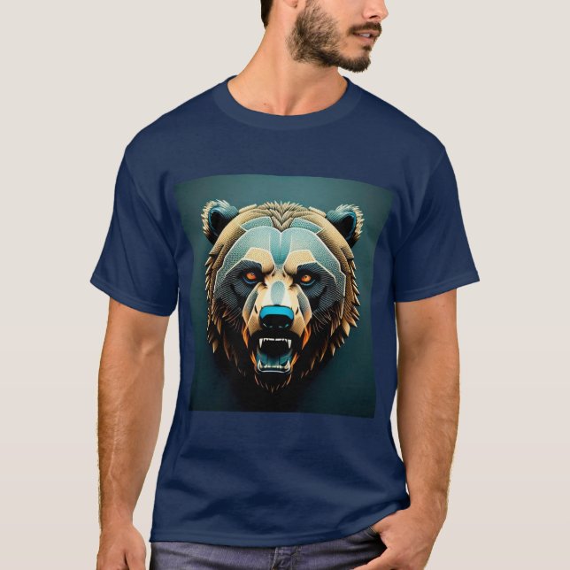 Camiseta Arte de Urso Estilizado Feroz (Frente)