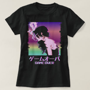 Camiseta Arte de Vaporwave Glitch Anime Game Over