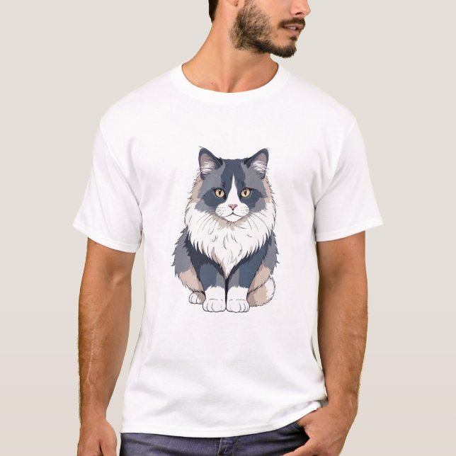 Camiseta Arte de Vetor de Cat com Cores Vibrantes (Frente)