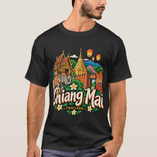 Camiseta Arte de Viagem Desenhada à Mão Chiang Mai Tailândi