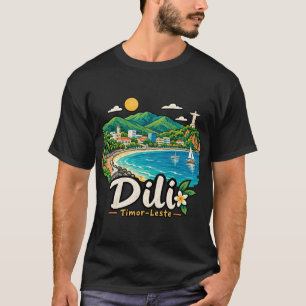 Camiseta Arte de Viagem Desenhada à Mão Dili Timor-Leste Ma