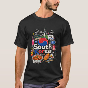 Camiseta Arte de Viagem Desenhada à Mão sobre Pontos Turíst