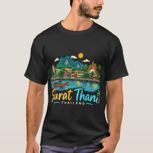 Camiseta Arte de Viagem Desenhada à Mão Surat Thani Tailând