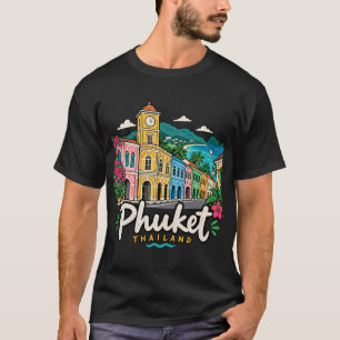 Camiseta Arte de Viagem do Marco Desenhado à Mão Phuket Tai