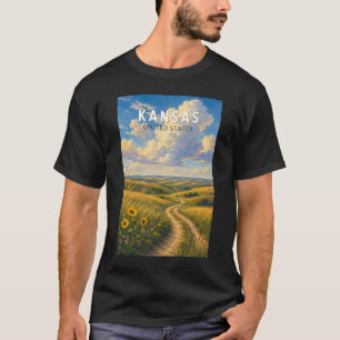 Camiseta Arte de Viagem Ilustrativo Vintage do Kansas