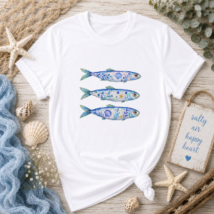 Camiseta Arte de Vida Marinha de Peixes Florais