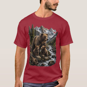 Camiseta Arte de Vida Selvagem da Família de Urso Pardo na