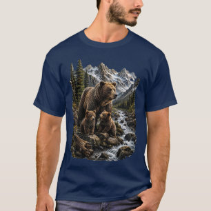 Camiseta Arte de Vida Selvagem da Família de Urso Pardo na