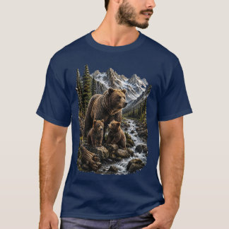 Camiseta Arte de Vida Selvagem da Família de Urso Pardo na 
