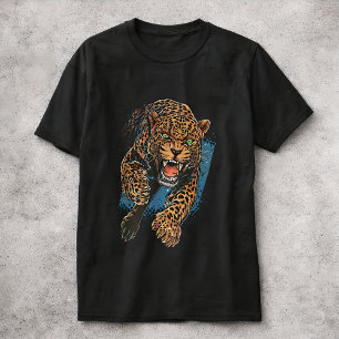 Camiseta Arte de Vida Selvagem de Gato Grande Leopardo Fero